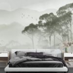 Papier peint – Arbres et montagnes dans la brume