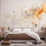 Papier peint – Fleurs orangées et cercles au trait