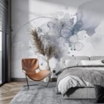 Papier peint – Fleurs bleues et cercles au trait