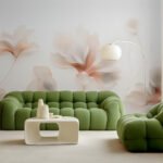Papier peint – Fleurs crème aux cœurs pêche