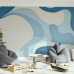 Papier peint – Courbes organiques bleues et crème