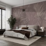 Papier peint – Palmes au trait sur fond mauve