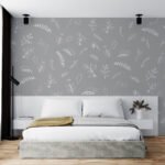 Papier peint – Petites feuilles blanches sur fond gris
