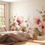 Papier peint – Bouquet champêtre rose et crème – W02779