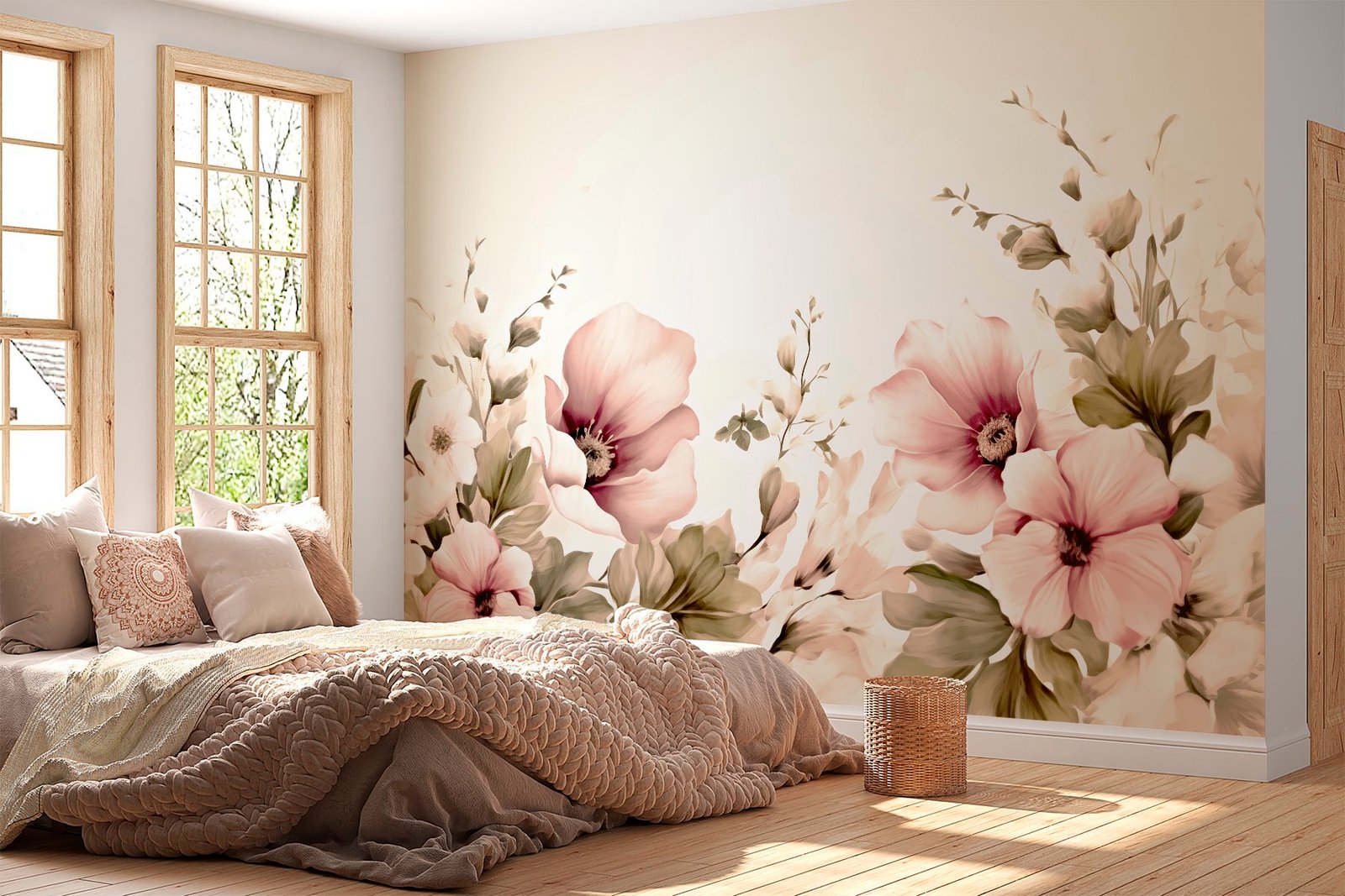 w02779pib964mr.jpg Papier peint – Bouquet champêtre rose et crème – W02779 – Image 1