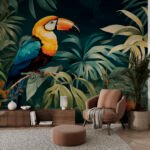 Papier peint – Toucan dans un feuillage tropical sombre