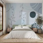 Papier peint – Branches au trait et formes bleues