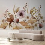 Papier peint – Bouquet floral brun, crème et rose