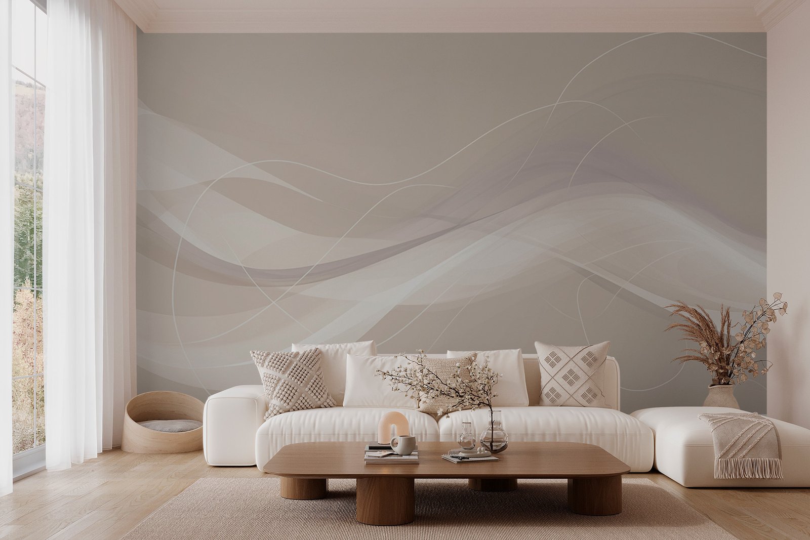 w02822pig2mr.jpg Papier peint – Vagues douces beige et blanc – Image 1