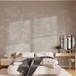 Papier peint – Feuillage blanc sur fond rose taupe