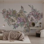 Papier peint – Composition florale multicolore au trait