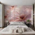 Papier peint – Fleurs roses transparentes et reflets lumineux