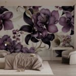 Papier peint – Orchidées violettes sur fond crème