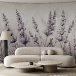 Papier peint – Épis fleuris violets au dessin fin