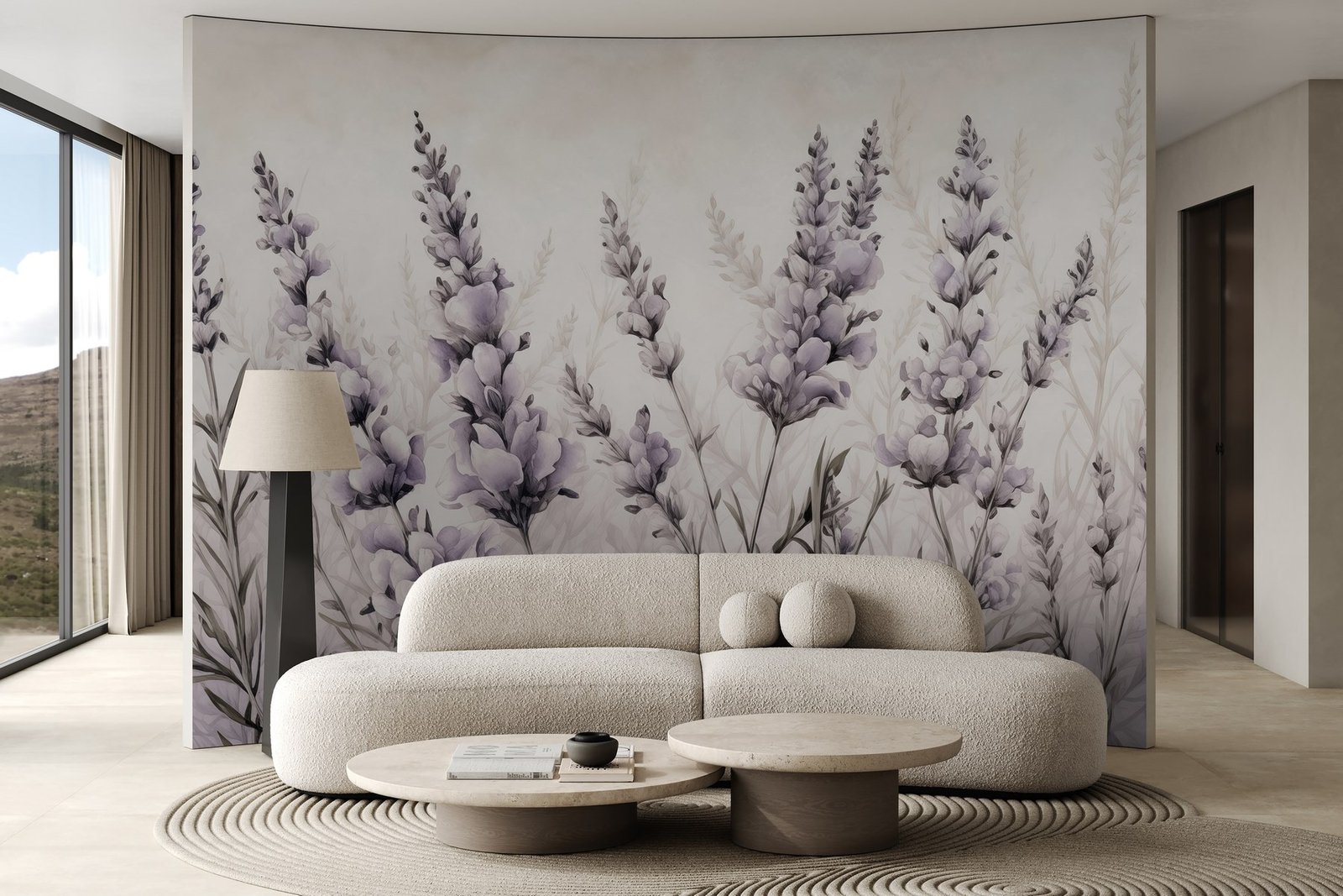 w02840pig5r.jpg Papier peint – Épis fleuris violets au dessin fin – Image 1