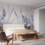 Papier peint – Épis fleuris bleus en aquarelle