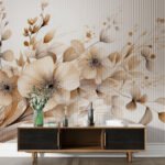 Papier peint – Bouquet beige et feuillage doré