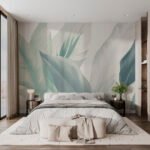 Papier peint – Feuilles bleu vert en transparence