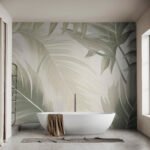 Papier peint – Feuilles vert grisé en transparence
