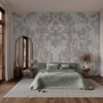 Papier peint – Motif floral gris et blanc