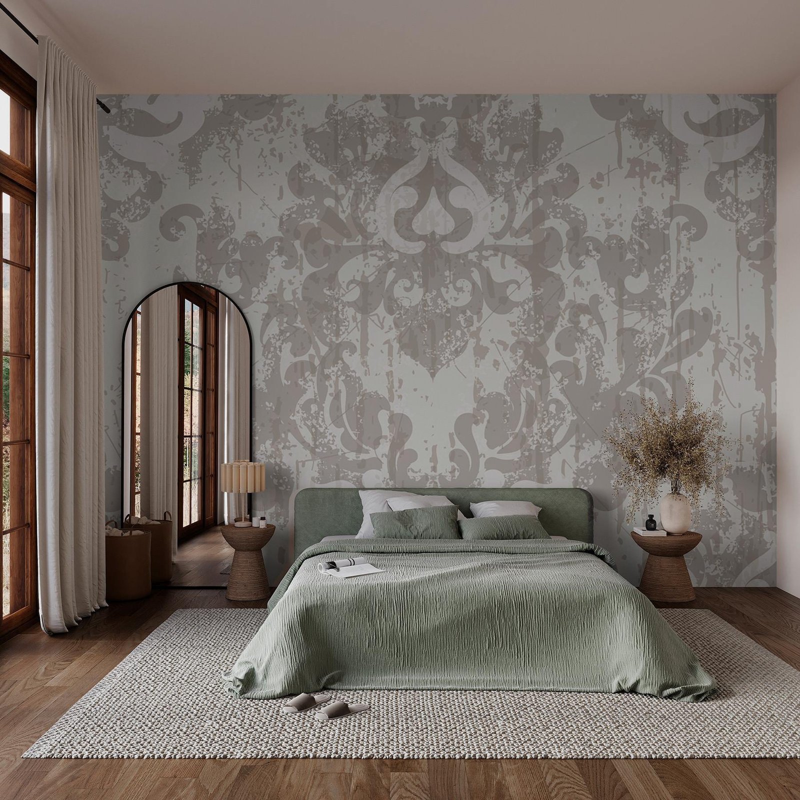 w02867pib2ms.jpg Papier peint – Motif floral gris et blanc – Image 1