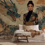 Papier peint – Portrait féminin et dragon décoratif
