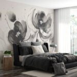 Papier peint – Fleurs noires en aquarelle
