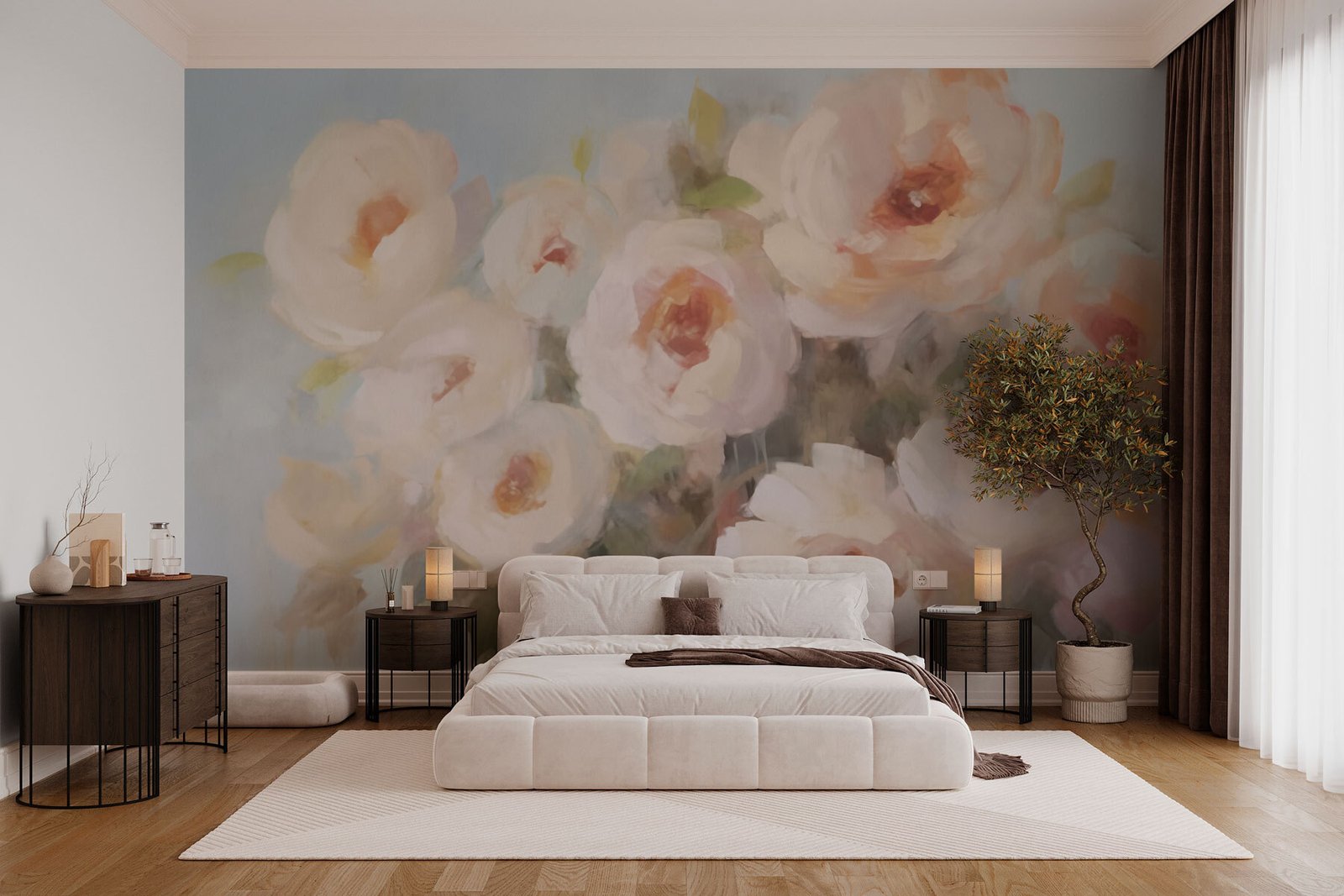 w02881pib1mr.jpg Papier peint – Fleurs crème aux cœurs rosés – Image 1