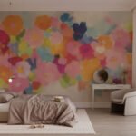 Papier peint – Fleurs rondes multicolores sur fond clair