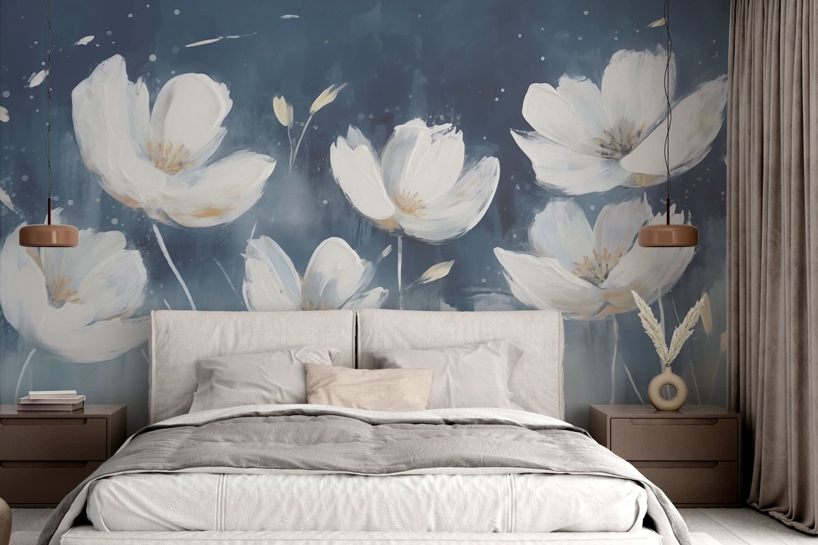w02884pib1mr.jpg Papier peint – Magnolias blancs sur fond bleu – Image 1
