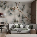 Papier peint – Branche de pin aux tons vert doux