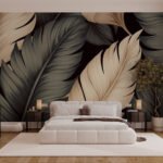 Papier peint – Grandes feuilles noires et beiges