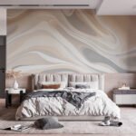 Papier peint – Vagues fluides beige, gris et blanc