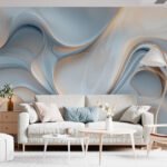 Papier peint – Vagues fluides bleues et beiges