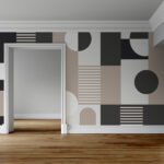 Papier peint – Composition géométrique noire, grise et beige