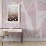 Papier peint – Silhouettes d’arbres blancs sur fond rose