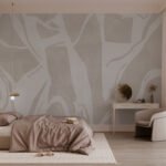 Papier peint – Silhouettes d’arbres blancs sur fond beige
