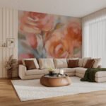 Papier peint – Roses orange et corail en gros plan