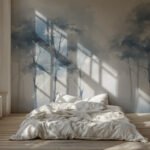 Papier peint – Arbres gris dans une lumière bleue