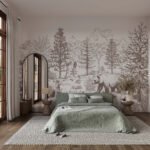 Papier peint – Forêt dessinée sur fond taupe