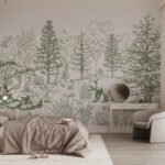 Papier peint – Forêt dessinée sur fond beige