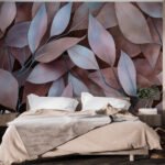 Papier peint – Feuilles bleues et brunes en relief
