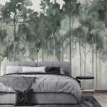 Papier peint – Forêt vert sombre en aquarelle