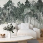Papier peint – Forêt vert sombre en aquarelle – Image 2