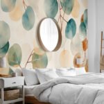 Papier peint – Feuilles rondes vertes et jaunes en aquarelle