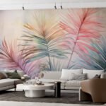 Papier peint – Palmes roses et bleues en aquarelle