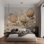 Papier peint – Tulipes beige doré