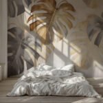 Papier peint – Feuilles tropicales brunes et dorées