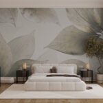 Papier peint – Grandes feuilles beiges en transparence – W02952