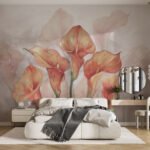 Papier peint – Arums orangés en transparence